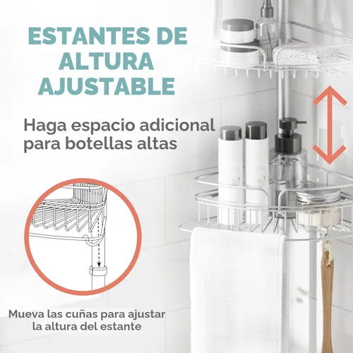 Miniatura 4 de Zenna Home - Organizador de esquina para regadera con barra de tensión, organizador de regadera ajustable con 4 cestas y toallero incorporado
