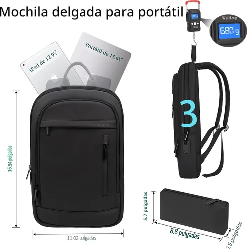 Miniatura 2 de Mochila de negocios para hombres antirrobo resistente al agua mochila de desplazamiento para portátil de 15.6 pulgadas para el trabajo diario, Negro