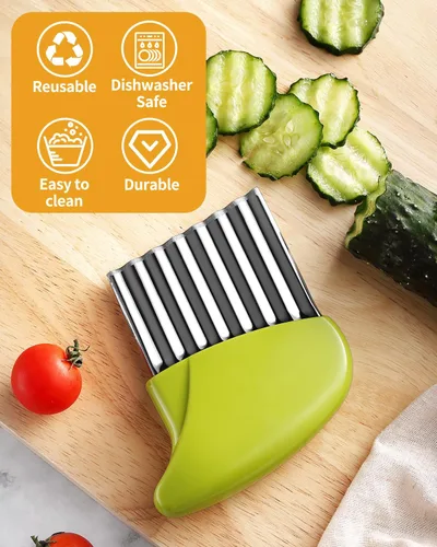 Miniatura 6 de Cortador de Virutas de Acero Inoxidable Tellshun para Patatas, Zanahorias y Vegetales con Cuchilla Ondulada Verde