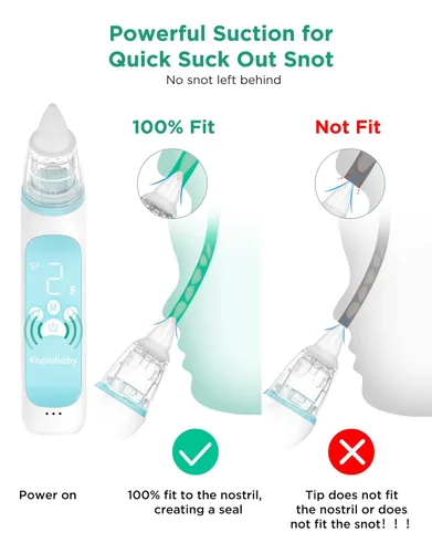Miniatura 4 de Koalababy Aspirador nasal eléctrico de gran flujo para bebé, succión de nariz segura para bebés, limpiador de nariz para niños pequeños, 3 niveles
