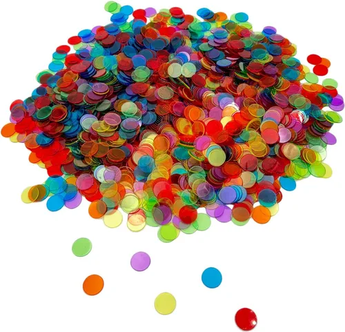 JUNWRROW 2000 Piezas Fichas de Conteo de Bingo Transparentes de 3/4 de pulgada de 6 Colores Claros Marcadores de Plástico para Juegos de Grupos