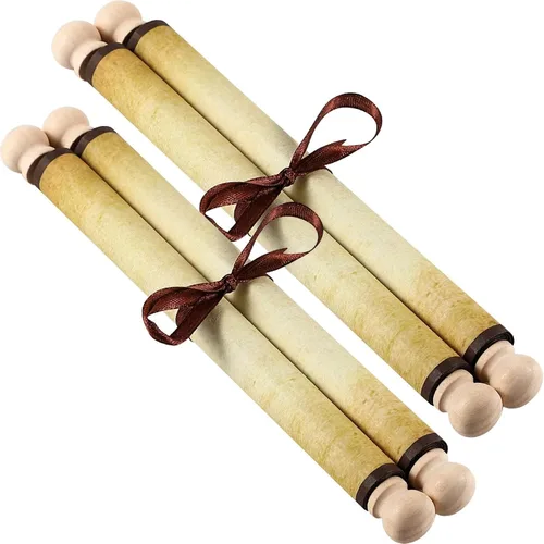 Miniatura 10 de Makevivi 3 piezas de papel pergamino en blanco con varillas de madera, para lista de traviesos o buenos, escritura, votos matrimoniales, invitación