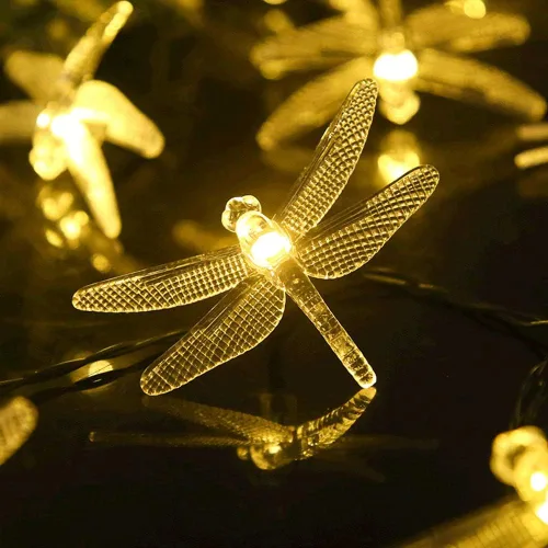 Miniatura 9 de ASFSKY Luces solares de libélula al aire libre 50 LED libélula luces impermeables blanco cálido