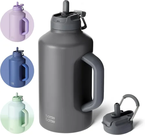 Miniatura 9 de BOTTLE BOTTLE Botella de agua aislada de 64 onzas con popote y tapa de doble uso, botella de agua de acero inoxidable con asa, jarra aislada al