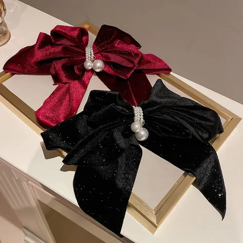 Miniatura 7 de Jumwrit Pinza para el cabello con lazo grande, sujeción fuerte, pasador de pelo vintage con perlas, diseño francés, accesorios de peinado