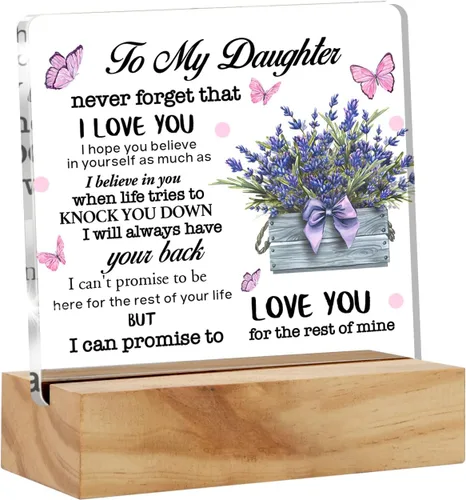 Regalos inspiradores para hija, letrero de acrílico con soporte de madera, con texto en inglés "Never Forget That I Love You", decoración de oficina