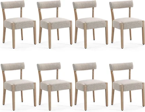 Miniatura 14 de ZJhome Sillas de comedor, paquete de 2 sillas de cocina de madera modernas de mediados de siglo con tapicería de lino, diseño tejido de respaldo
