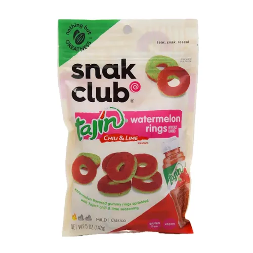 Miniatura 17 de Snak Club Tajin Anillos de Manzana Gomitas de Caramelo, Gomitas de Fruta con Sabor a Chile y Lima, Snacks Leves, Sin Gluten y Veganos, 5 oz Bolsas