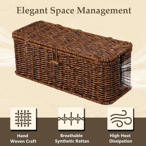 Miniatura 3 de BROWNLILY Caja de Gestión de Cables, Organizador de Cables Estilo Ratán para Escritorio, Ocultador de Cables, Cubiertas de Enchufes a Prueba