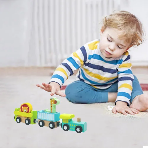 Miniatura 6 de Juego de trenes de madera con grúa, juguetes de tren magnético para pistas de tren de madera, conjuntos de trenes para niños de 3 años en adelante