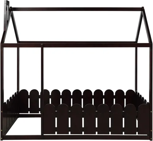 Miniatura 5 de Marco de cama para niños, marco de cama en forma de casa, cama de madera de tamaño individual con valla para niños, adolescentes, niñas, niños