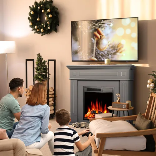 Miniatura 8 de R.W.FLAME - Chimenea eléctrica de 43" con repisa, caja de fuego envolvente de madera, soporte de TV con chimenea eléctrica de pie, control remoto