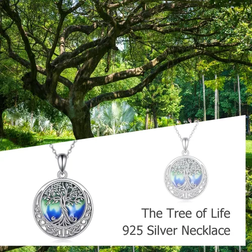 Miniatura 103 de ONEFINITY Collar de plata de ley 925 con diseño de árbol de la vida con colgante de nudo celta de concha de abulón para mujer