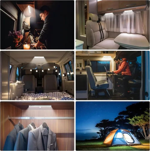 Miniatura 6 de Paquete de 3 luces con sensor de movimiento para pasos de RV, tira de luz con 10 LED alimentada por batería, luz de movimiento activada por sensor