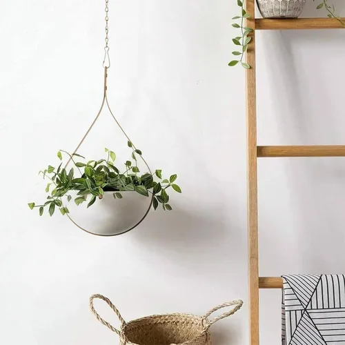 Miniatura 5 de Hajia Maceta colgante en forma de gota de agua, colgador de plantas de metal con maceta no desmontable, soporte para plantas colgantes