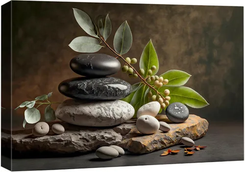 Miniatura 52 de Wall26 - Arte de pared estampado en lienzo con diseño de rocas negras en un lago tropical verde sereno, naturaleza floral, fotografía, realismo
