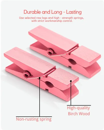Miniatura 4 de Pinzas para la ropa, color rosa, 100 pinzas pequeñas de madera para fotos con cordel de yute, pequeño clip para papel fotográfico, ideal para baby