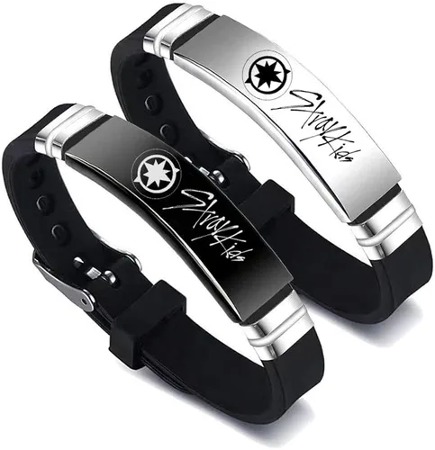 AntaQuyaN Paquete de 2 pulseras Kpop Stray Kids Merch Bracelets, pulseras de silicona con dijes para niños, joyería para regalos, color blanco,