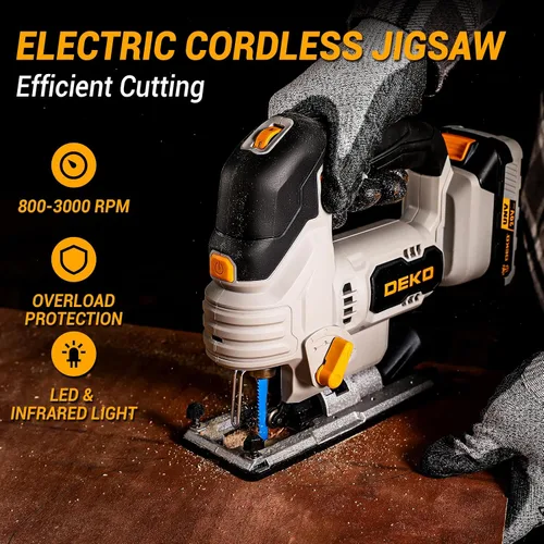 Miniatura 3 de Sierra de calar inalámbrica eléctrica: DEKOPRO 20V de potencia con luz LED, velocidad variable de 800-3000 RPM, longitud de carrera de 7/8 pulgadas