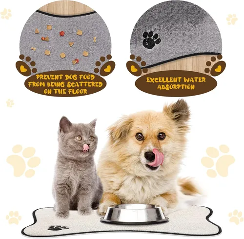 Miniatura 5 de Breling Tapete para perros para comida y agua, 2 piezas en forma de hueso, antideslizante, tapete de alimentación para mascotas para debajo