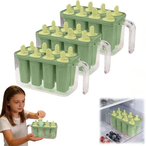Miniatura 16 de 8 cavity Ice Pop Maker Mold Tray, Reusable Popsiclee Molds, Reusable Easy Release Ice Cream Container with Sticks for Yogurt Juice and DIY Chilled