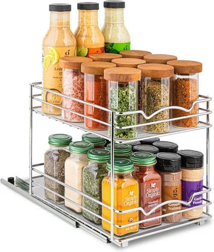 Miniatura 8 de Organizador de especias para gabinete, estante de especias extraíble para armarios de cocina superior, para especias, salsas, alimentos enlatados