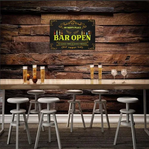 Miniatura 5 de Letrero de metal vintage con texto en inglés «My Happy Place Bar Open To Good Times & Good Friends», letreros divertidos de cerveza para el hogar