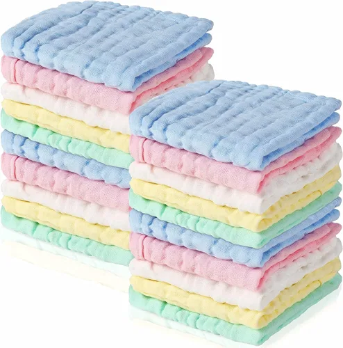 Breling 20 piezas de paño de muselina para bebé 12 x 12 pulgadas 100% algodón, paño de muselina suave y absorbente, paño para eructos, toallita para