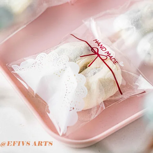 Miniatura 6 de 200 unidades de 5.5 x 5.5 pulgadas con bonito lazo de encaje transparente para asar galletas, regalo de bricolaje, plástico para dulces, envoltura