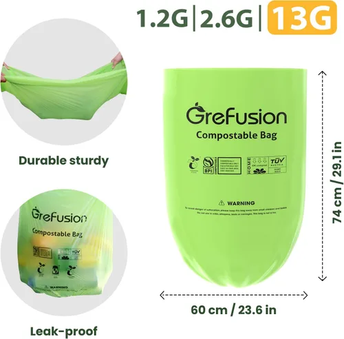 Miniatura 3 de Bolsas compostables, bolsas de basura de más de 13 galones de alto, bolsas de basura compostables para césped y hojas para patio, compatible