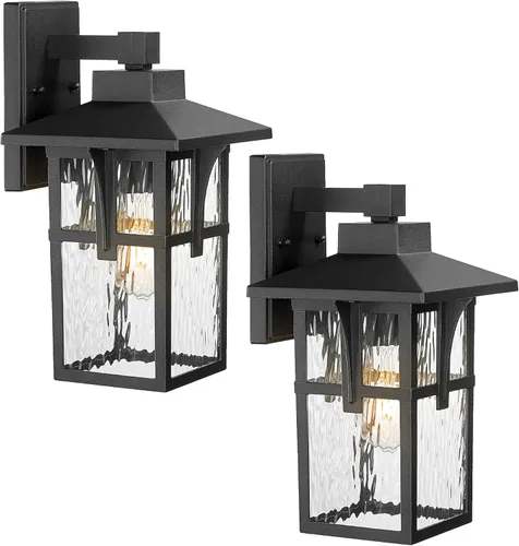 HWH - Lámpara de pared para exteriores, 2 unidades, apliques de pared exterior con vidrio ondulado de agua, luces exteriores para porche, patio,
