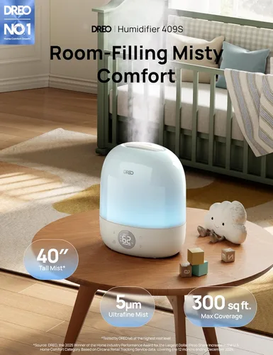 Miniatura 2 de DREO Humidificadores para dormitorio, tiempo de funcionamiento máximo de 30 horas, luz nocturna RGB y entrenador de sueño, humidificador de niebla