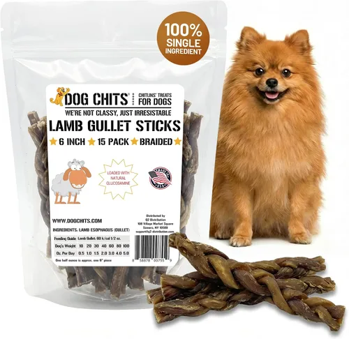 Dog Chits Masticables de esófago de cordero para perros y cachorros, ingrediente único natural, alto en proteínas, masticable de cordero bajo en