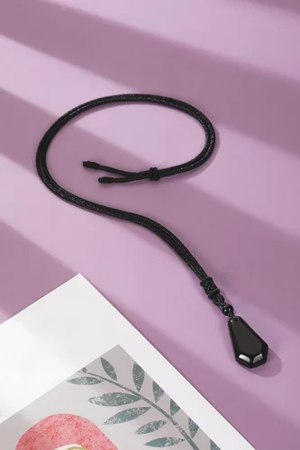 Miniatura 5 de Jovivi 2 collares de obsidiana negra de amatista para hombres y mujeres, piedras preciosas naturales curativas collares con colgante de cuerda