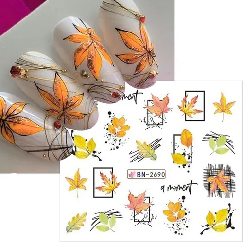 Miniatura 7 de 500 patrones de calcomanías de uñas de otoño para mujer, calcomanías de agua de dibujos animados, calabaza, hongo, hoja de arce, calcomanías