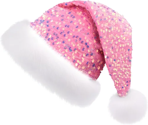 Miniatura 10 de Sombrero de Navidad Morado para Adultos, Sombrero de Papá Noel con Lentejuelas Moradas Personalizado Súper para Navidad Vacaciones Fiesta de Año