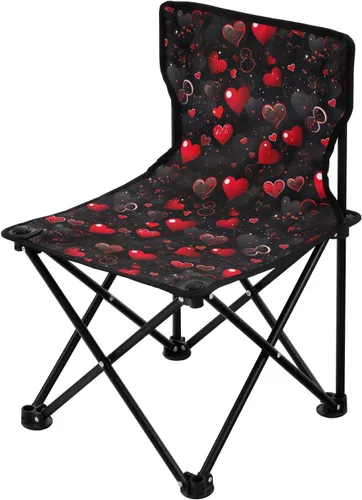 Silla de camping plegable al aire libre con corazón rojo para el día de San Valentín para adultos Silla de camping portátil Silla de césped ligera