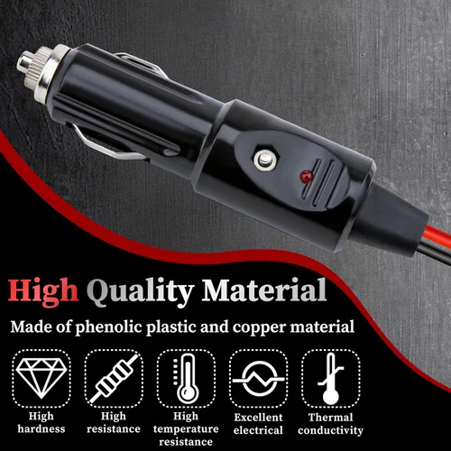 Miniatura 4 de Enchufe de encendedor de cigarrillos resistente de 12 AWG, cable adaptador de enchufe macho de encendedor de cigarrillos de 10 pies con luces LED
