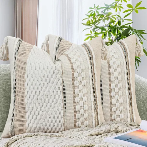 Miniatura 14 de AmHoo - Fundas de almohada de 18 x 18 pulgadas con borlas, fundas de almohada decorativas tejidas con textura de chenilla estilo boho para sofá