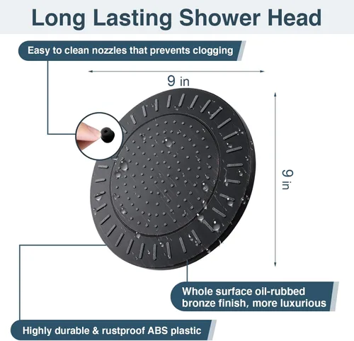 Miniatura 2 de BRIGHT SHOWERS Cabezal de ducha de lluvia, cabezal de ducha de cascada de alta presión de 9 pulgadas con ángulo ajustable y boquillas de silicona