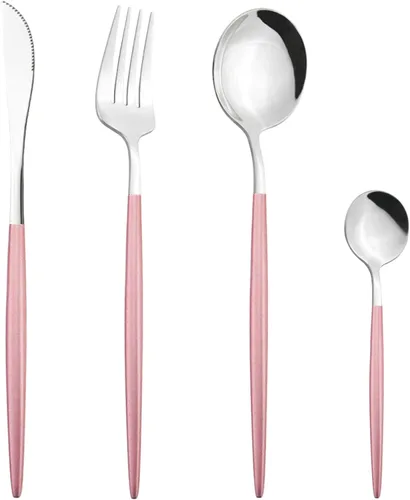 Miniatura 26 de Juego de cubiertos Cuchillo de cena Postre Tenedor Cuchara Juego de vajilla de acero inoxidable Vajilla de cocina 4 piezas Negro