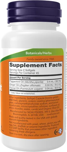 Miniatura 2 de NOW Foods Suplementos, geles de menta con aceites de jengibre e hinojo, revestimiento entérico, soporte digestivo*, 90 cápsulas blandas