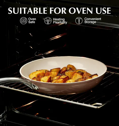 Miniatura 5 de KOCH SYSTEME CS Sartén antiadherente de 10 pulgadas con tapa, sartén de cerámica con mango de acero inoxidable, sartén antiadherente de cerámica