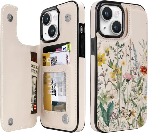 Miniatura 59 de uCOLOR Funda compatible con iPhone 15 de 6.1 pulgadas con ranura para tarjetero, función atril, doble cierre magnético y bloqueo RFID, funda de 6.1