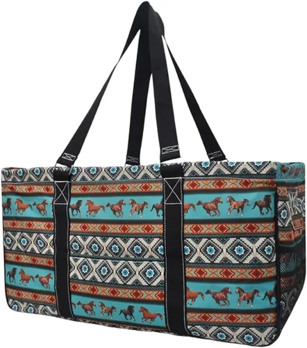 NGIL Bolsa de comestibles reutilizable extra grande plegable de gran tamaño para comestibles, almacenamiento, picnic, playa, Bronco-negro occidental