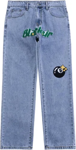 Miniatura 3 de Aelfric Eden Pantalones de mezclilla para hombre con estampado gráfico Y2K Streetwear de moda, holgados, rectos, pierna ancha, pantalones casuales