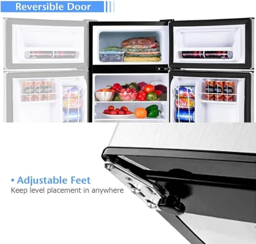 Miniatura 10 de Mini refrigerador de 3.2 pies cúbicos con congelador, refrigerador retro de 2 puertas y congelador de bajo ruido, eficiencia energética, 7 modos