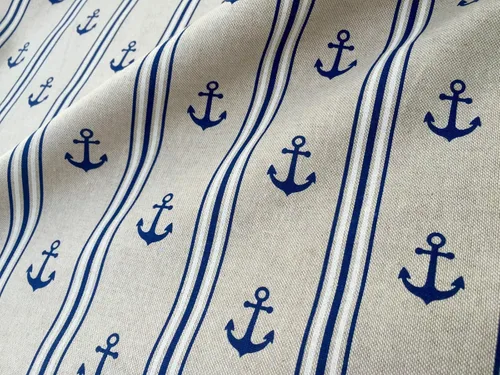 Miniatura 2 de Marine Anchor - Tela estampada con aspecto de lino, material de tapicería de cortina, azul marino y blanco, 55 pulgadas de ancho (se vende por yarda)