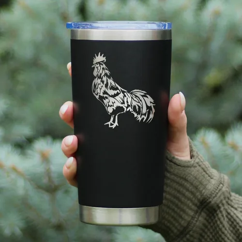 Miniatura 5 de Rooster - Vaso de café aislado con tapa deslizante, taza de viaje de acero inoxidable, regalos de pollo y decoración de granja para mujeres y Negro