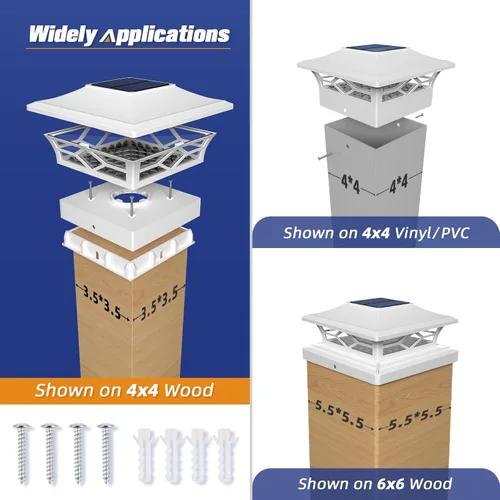 Miniatura 2 de APONUO - Luces solares para punta de poste, paquete de 6, 2 modos, luces solares para postes de valla, IP65 impermeables, encendido/apagado